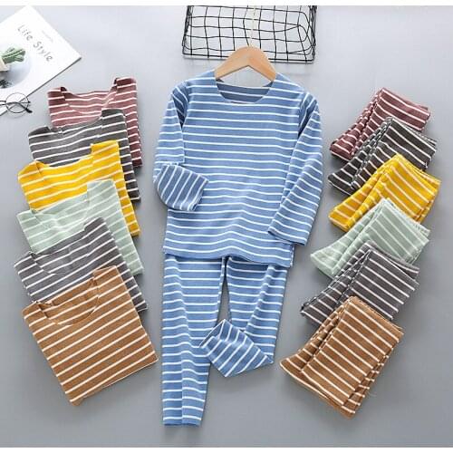 Spring Autumn Winter Boys Girls Pajamas Cotton Sleepwear Warm Thicken Kids Children Self-Heating Thermal Seamless Baby Pajamas