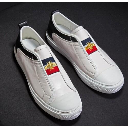 Cowhide small white shoe loafer shoe recreational board shoe new soft sole shoe stylist elastic belt bee Star shoe