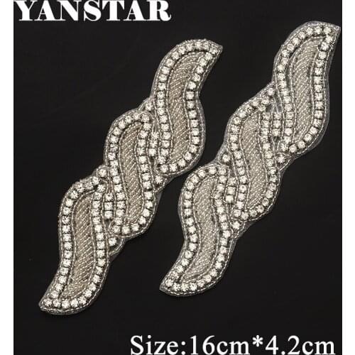 YANSTAR 20PCS Wholesale Rhinestone Applique Patch Clear Silver Crystal Iron On For Wedding Dress Belt YS917