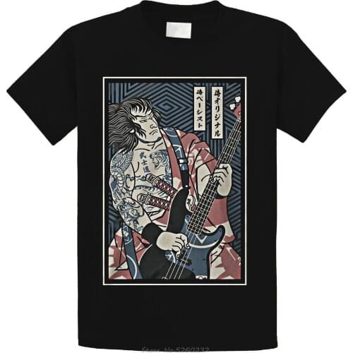 Samurai Guitar Japanese T Shirt Black Cotton Men S-3XL US Supplier Men Tee Shirt Tops Short Sleeve Cotton Fitness T-Shirts