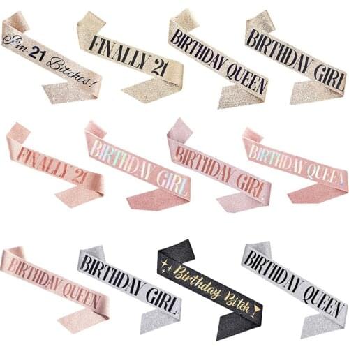 Rose Gold Sliver Gold Birthday Queen/Girl Satin Sash for Birthday Girl Ribbons Shoulder Girdle Party Supplies Fashion Decoration