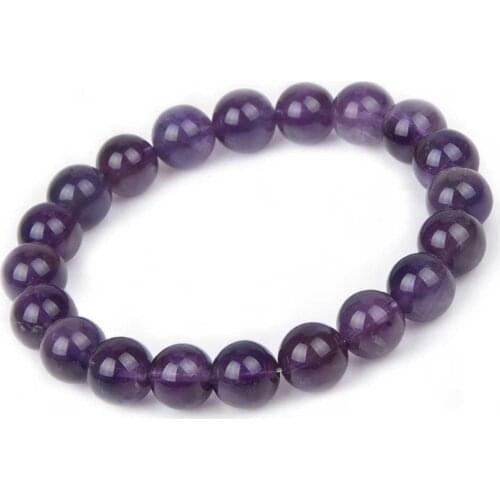 LFPU Genuine Natural Amethyst Bracelet Stone Strand Elastic Cord Bracelet For Women Fine Jewelry