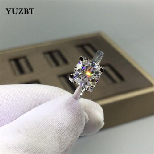 Women 18K White Gold Plated Brilliant Cut 1-2 Carat Diamond Test Past D Color Moissanite Cow Head Ring 925 Silver Gemstone Gift