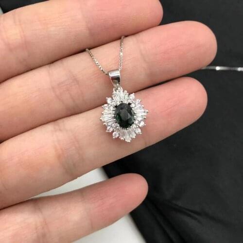 Sapphire Pendant Necklace for Women, 925 Sterling Silver, Platinum Plated, 5*7mm Gemstone Jewelry