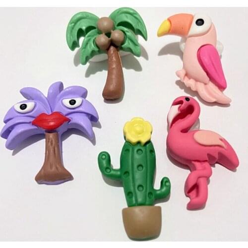 10Pcs Coconut Tree Cactus Parrot Flamingo Resin for Ear Studs Jewelry Making DIY Headwear Hair Clips Bow Ornament Accessories