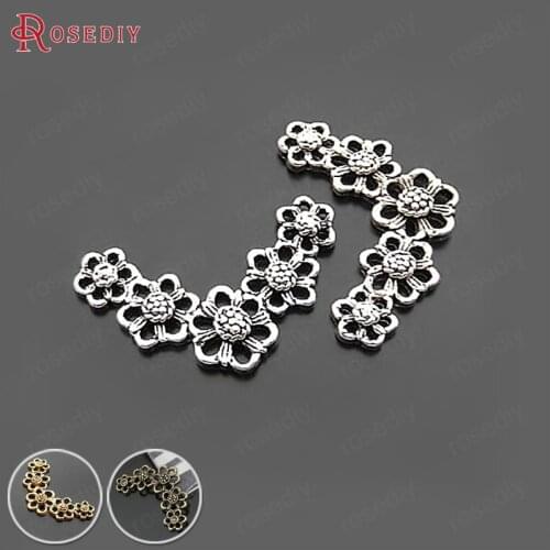 14600)20PCS 33*20MM Antique Style Zinc Alloy Flowers Connector Charms Pendants Diy Jewelry Findings Accessories Wholesale