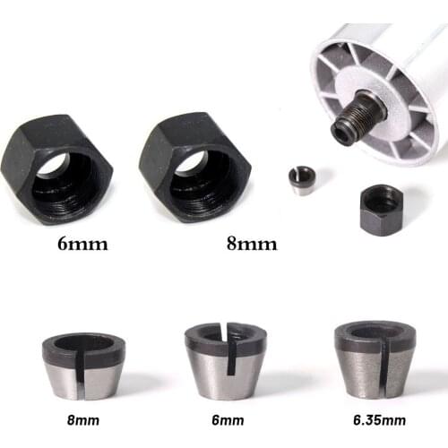 5pcs/set Trimmer Collet Chuck Router Bit Engraving Trimming Machine 1/4" 6mm 8mm Router Bit Collet Mounting Nut