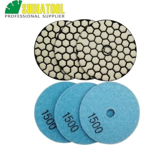 SHDIATOOL 6pcs Diameter 80mm #1500 diamond Dry Polishing Pads 3 inch Resin Bond sanding disc Marble Ceramic grinding disc