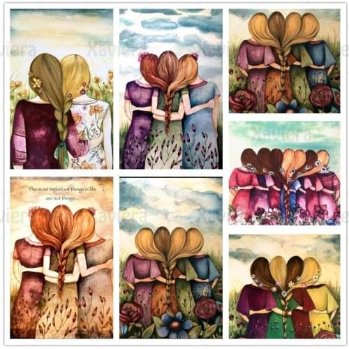 5D Diy Diamond Painting Long Hair Sisters Friendship Cartoon Diamond Cross Stitch Kit Square Rhinestone Mosaic Art Embroidery