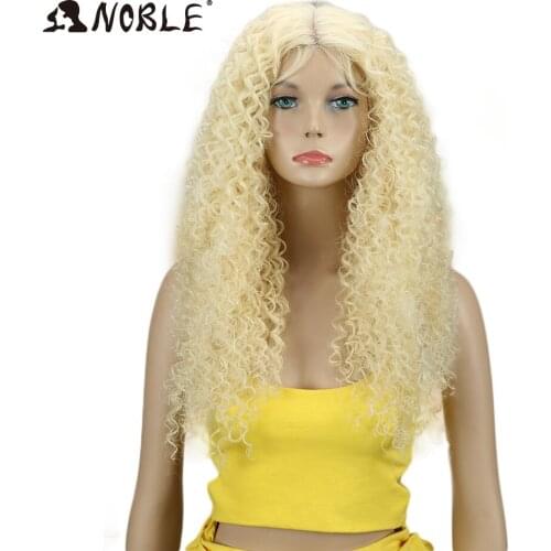 Noble Hair 26"Inch Synthetic Lace Front Black Wig African American Long Kinky Curly Heat Resistant Fiber Wigs For Black Women