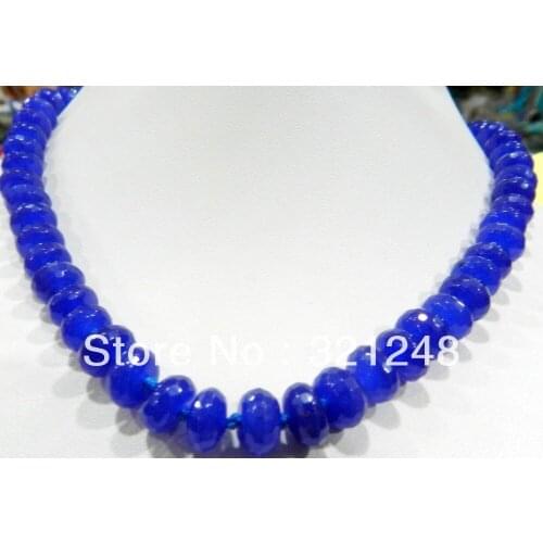 DIY 5x8mm Faceted Blue natural stone chalcedony jades rondelle abacus faceted Beads Necklace for women chain jewelry 18" GE1080