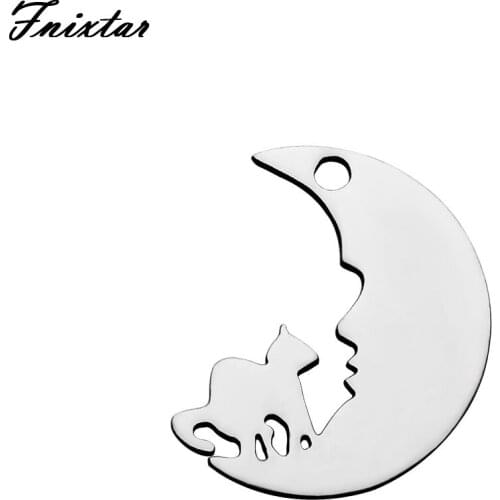 Fnixtar Stainless Steel Moon Shape Charms For Necklace Bracelet DIY Cat Animal Metal Charms Pendant Jewelry Finding 20pcs/lot