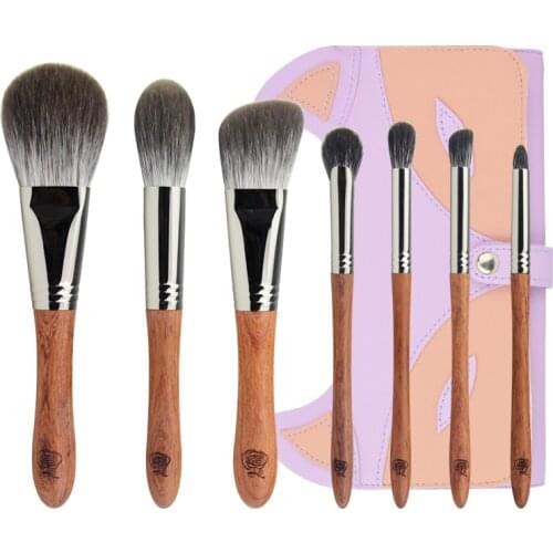 J98 Professional Handmade Makeup Brush Set 7pcs Soft Fox Goat Hair Face Powder Eye Shadow Brush Sandalwood Make Up Brushes Kit