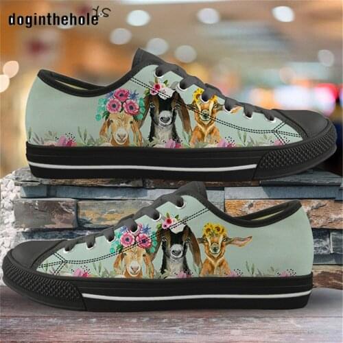Doginthehole Female Flats Shoes Casual Baby Goat Patterns Woman Low Top Canvas Shoes Spring Autumn Vulcanize zapatos Comfortable