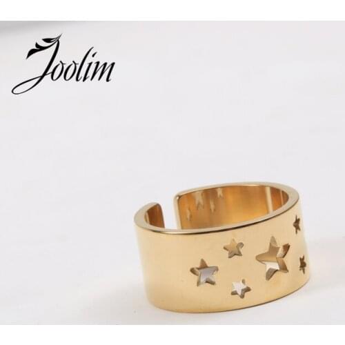 Joolim High End 18K Gold PVD Symple Five-pointed Star Hollow Rings for Women Stainless Steel Jewelry Wholesale