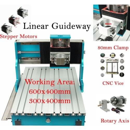 Mini diy cnc frame linear guideway 6040 3040 with stepper motors cnc vice 80mm spindle clamp 4axis for cnc wood router lathe kit