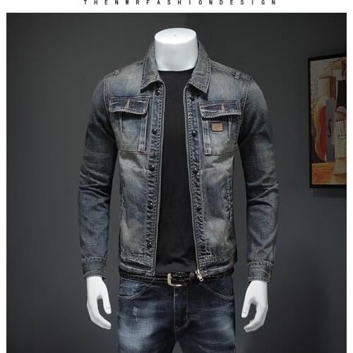 Fashion Europe and the United States casual mens cowboy coat personality nostalgic patch mens jacket slim clothes mens jacket