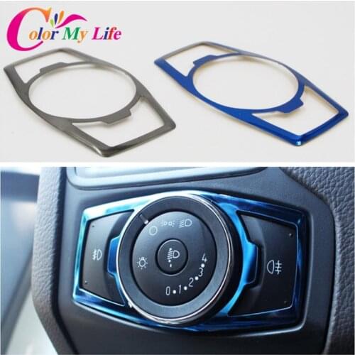 Color My Life Stainless Steel Headlight Switch Sequins Cover Trim Stickers For Ford Focus 3 4 MK3 Kuga Escape Mustang Everest