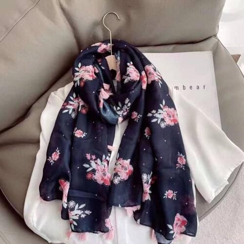 2021 New Cotton Ombre Flower Print Tassel Scarf Shawls Long Floral Blossom Scarves Hijab