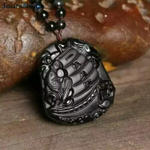 Wholesale Black Natural Obsidian Pendant Hand Carved Ferry Sweater Chain Necklace Transport Lucky for Women Men Crystal Jewelry