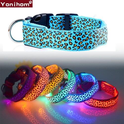 Pet Dog Collar LED Luminous Leopard Collar Perro Nylon Dog Light Night Safety Glowing Dogs Collar for Small Dogs Puppy Chihuahua