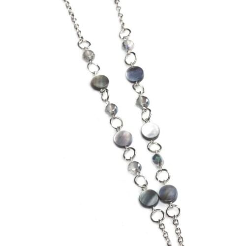 Natural Abalone Shell ID Necklaces ID Balled Beads Lanyards for Keys Retractable Badge Holder Stainless Steel Chain