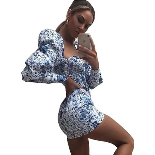 Sexy Dresses for Women Puff Sleeve Sheath Dress Vestidos Mujer Long Sleeve Mini Dress Vestido Feminino Spring Women Clothing