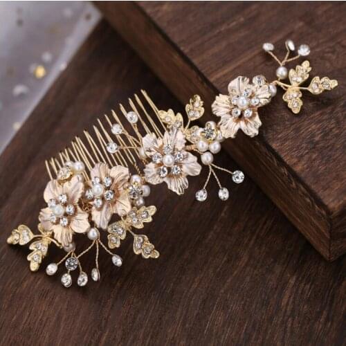Bridal Floral Hair Comb Crystal Tiara Imitation Pearls Gorgeous Hair jewelry Wedding Decoration Fashion jewelry Accessories