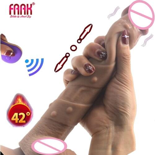 FAAK remote control Vibrating dildo Thrusting penis Heated Version elastic silicone cock with suction cup sex toys for women