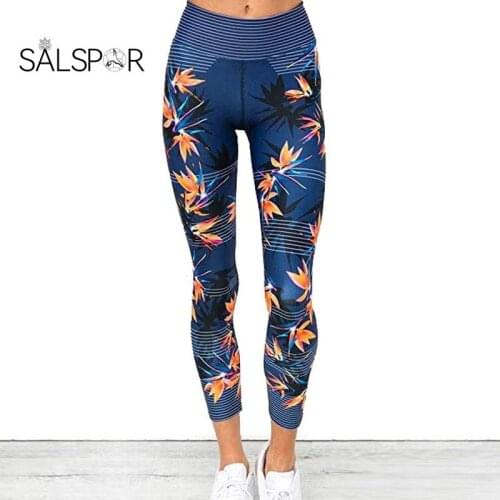 SALSPR Womens Leggings Printed Leaf Legging Gym Fitness Pants High Waist Push-Up Leggins Quick-Drying Pants Sportswear