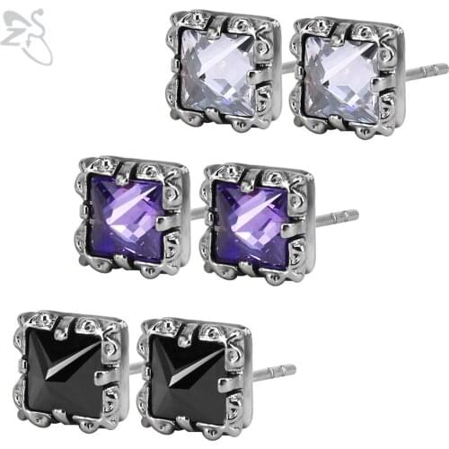 3 Color Stud Earrings Cubic Zirconia Female Womens Earing Surgical Steel Ear Studs For Girls Square Piercing Tragus Cartilage