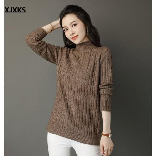 XJXKS 2021 winter new thick warm women turtleneck sweater comfortable cashmere knitted sweater women pullover