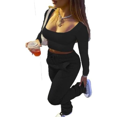 Women 2 Piece Set Outfits Crop Top Pant Tracksuit Matching Sets Wear Sweat Suits