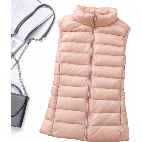 Winter Warm Vest Jacket Female Waistcoat Gilet Vest Black Stand Collar Winter Sleeveless Vests Short Vest White duck down Jacket