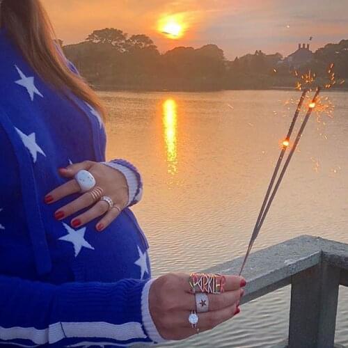 Gold rainbow colorful cz paved Open Adjusted Initial Letter AAA CZ name meaning fashion Alphabet ring free size