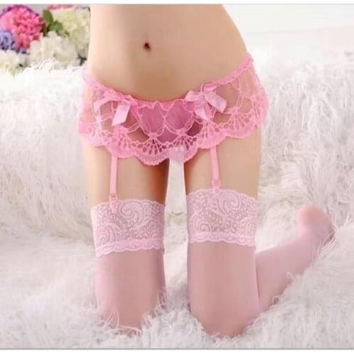 1 Set Sexy Stockings Women Lace Soft Top Thigh High Stockings + Suspender Garter Belt medias mujer sexy lingerie