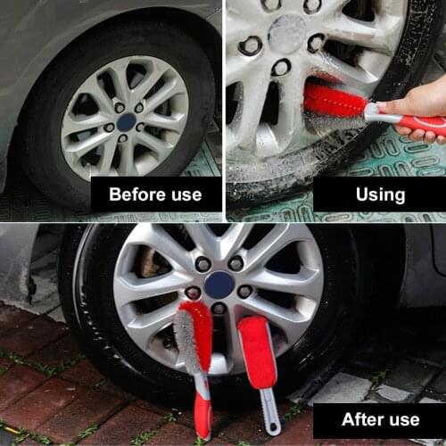 2Pcs Car Wash Brush Non-slip Handle Microfiber Sponge Tire Rim Brush Car Detailing Brush Cleaning Tool Car Styling Accessories