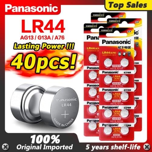 Panasonic 100% Original 40Pcs/4Packs 1.5v LR44 Button Battery AG13 A76 G13A LR1154 357A SR44 Alkaline Cell Button Coin Batteries