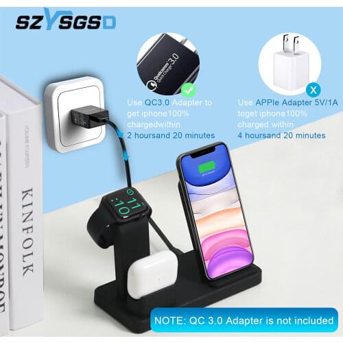 10W Fast Wireless Charging for iPhone 12 11 XS Max Samsung for Apple Watch 6 5 Airpods Pro Quick Charger Stand for iPhone 3in1