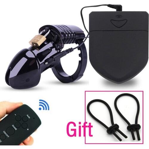Wireless Remote Control Electro Shock Cock Cage Male Chastity Device Mens Lock With Adjustable Penis Ring Medical Theme Sex Toys