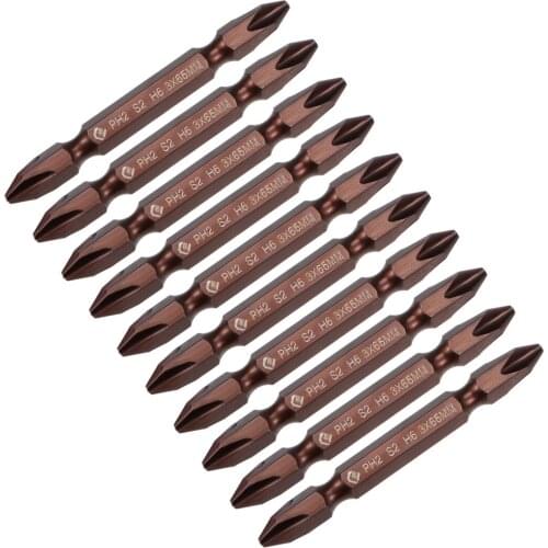 Uxcell 10 Pcs PH2 Magnetic Phillips Double Ended Screwdriver Bits, 1/4 Inch Hex Shank 2.56-inch Length S2 Power Tool (Red)