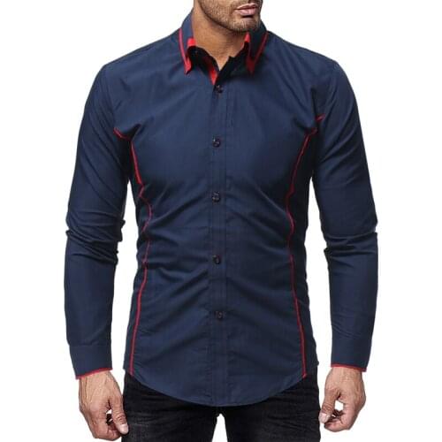 Brand 2018 Fashion Male Shirt Long-Sleeves Tops Double Coloring Collar Design Male Mens Dress Shirts Slim Men Shirt M-XXXL