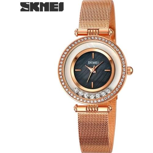 Stainless Steel Quartz Quartz Fashion Dress Womens Watches Luxury Crystal Simple Dial Wrist Watch Ladies Hour SKMEI Brand 2021