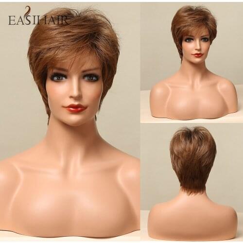 EASIHAIR Short Brown Straight Synthetic Wigs Heat Resistant Hair Cosplay Wig for White Women Multiple Colors