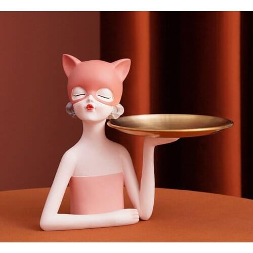 Resin Lovely Girls Figurine Girl Statue Jewelry Holding Valet Tray Storage Tray Organizer for Home Office Ornament