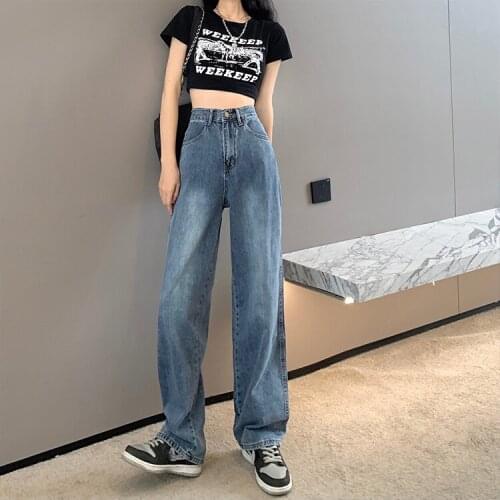 Wide Led Capris Korean Vintage Clothes WomenS High Waist Trousers Fashion Jeans Pants For Girls Streetwear 2021 Autumn Spring