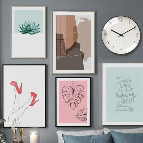 Poster Print Abstract Canvas Painting Wall Art Geometry Plant Red High-heeled Shoe POP Picture For Living Room Gallery Home Deco