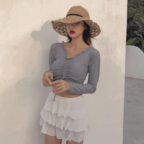 Long sleeve swimwear With Skirt Korean Women Surf Suit female Push Up high waist Swimming Suit Solid Sexy swimsuit Dress