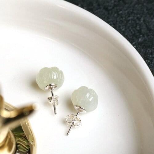 L&P Elegant Natural Jade Earrings Pure 925 Sterling Silver Earrings For Women Earrings Handmade Lotus Fine Jewelry Wholesale