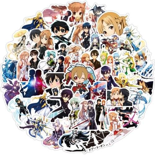 10/50pcs Sword Art Online Stickers Decal for DIY Laptop Suitcase Car Trunk Skateboard Guitar Motorcycle Japanese Anime Sticker